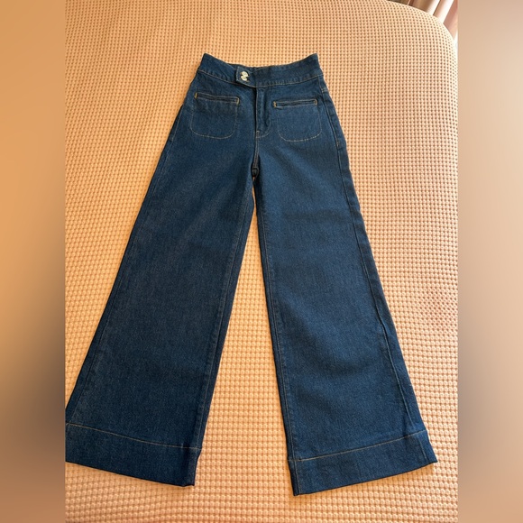 FRAME Le Hardy 70’s Style Dark Rinse High-Rise Wide-Leg Jeans - Picture 1 of 7